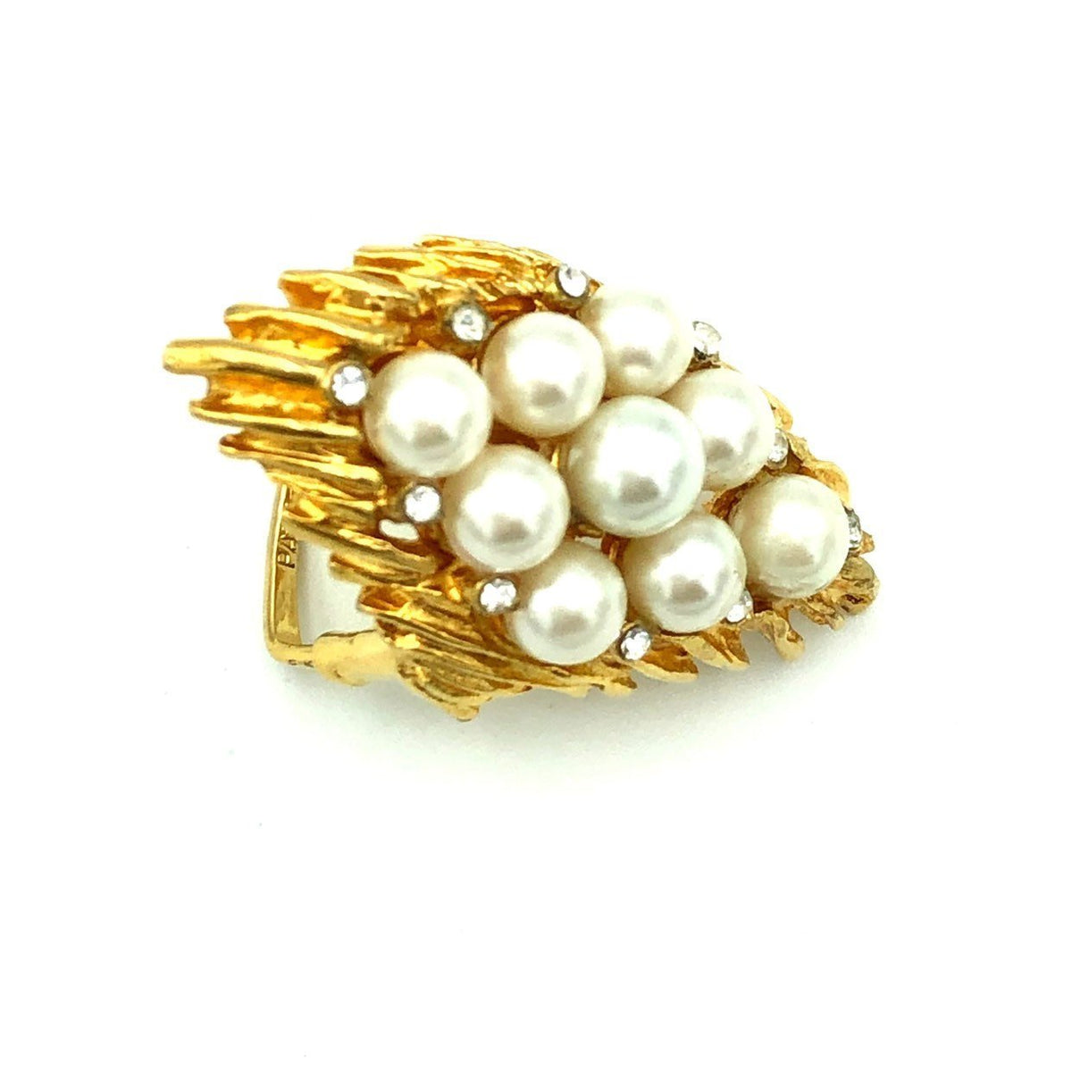 Large Gold Rhinestone & Pearl Vintage Cocktail Ring - 24 Wishes Vintage Jewelry