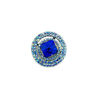 Large Layered Blue Rhinestone Vintage Circle Brooch - 24 Wishes Vintage Jewelry