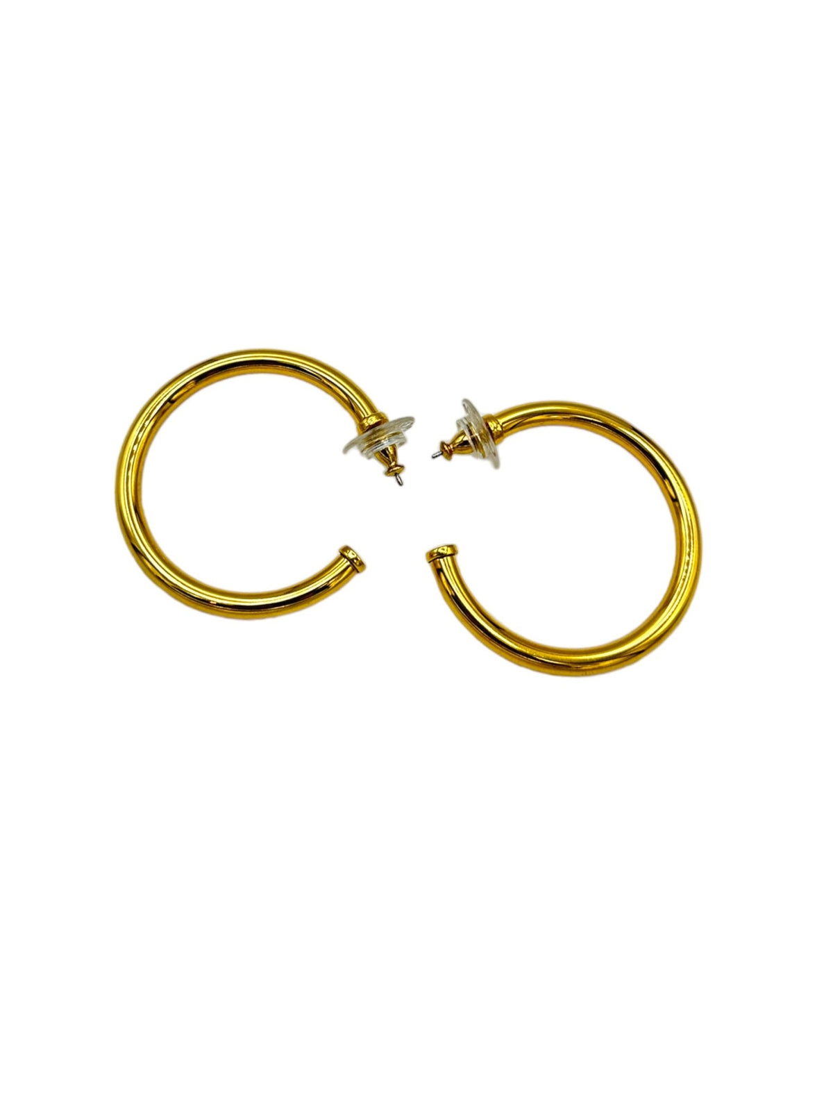 Large Monet Gold Hoop Pierced Earrings - 24 Wishes Vintage Jewelry