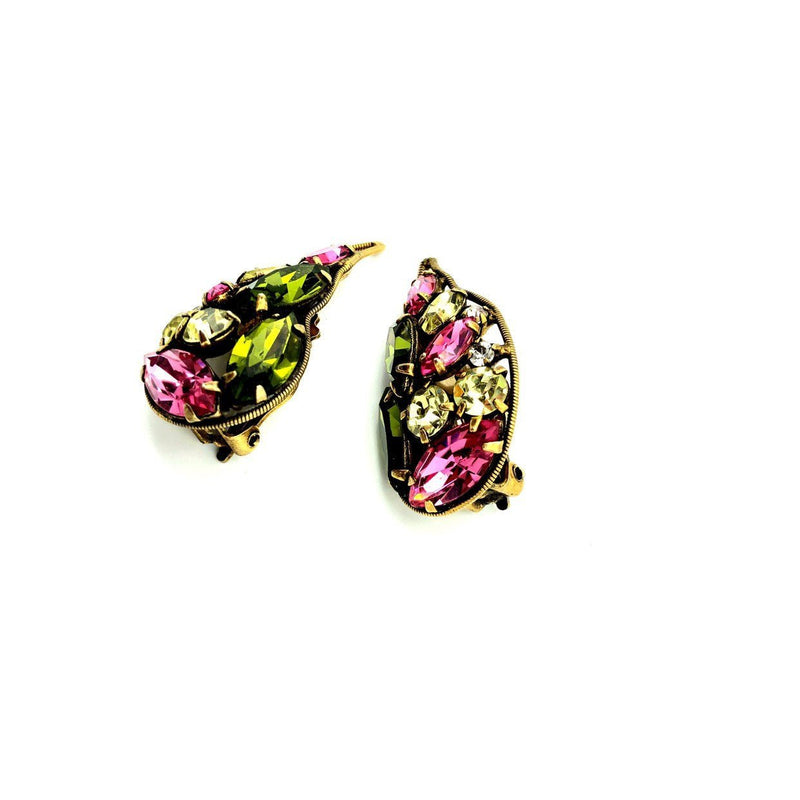 Laroco Pink Rhinestone Butterfly Crawler Vintage Clip-On Earrings - 24 Wishes Vintage Jewelry