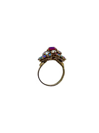 Layered Pink Rhinestone Adjustable Vintage Cocktail Ring - 24 Wishes Vintage Jewelry