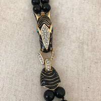 Les Bernard Black Bead Enamel Zebra Necklace - 24 Wishes Vintage Jewelry