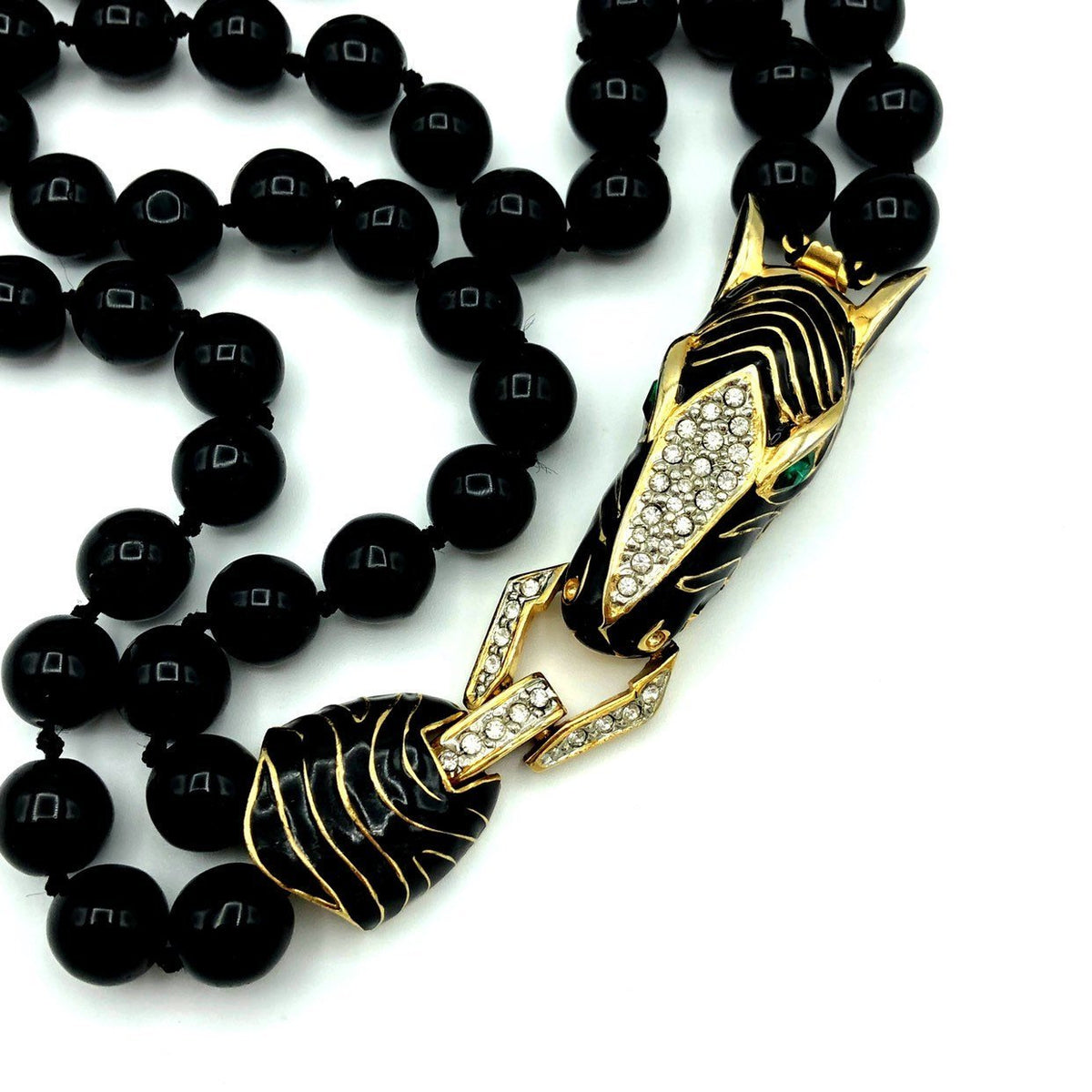 Les Bernard Black Bead Enamel Zebra Necklace - 24 Wishes Vintage Jewelry