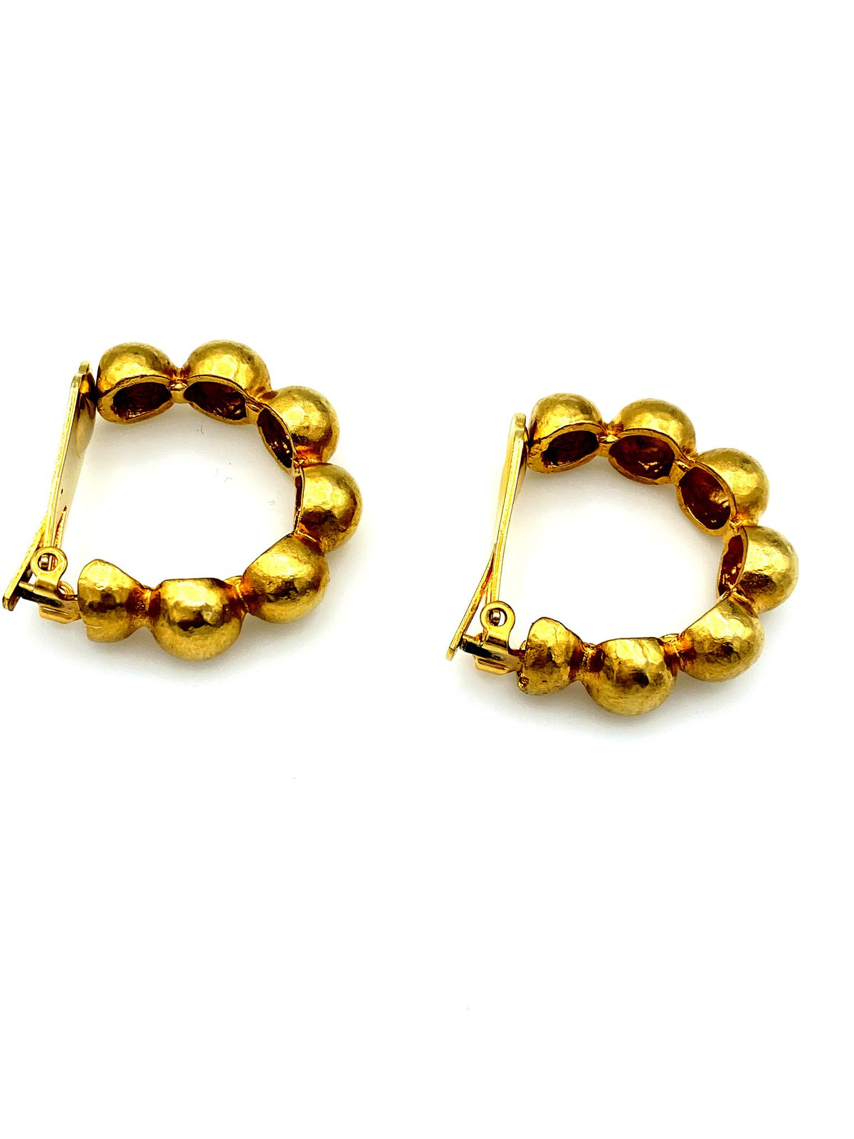 Les Bernard Gold Brutalist Hoop Clip-On Earrings - 24 Wishes Vintage Jewelry