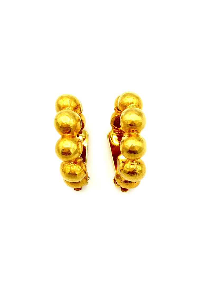 Les Bernard Gold Brutalist Hoop Clip-On Earrings - 24 Wishes Vintage Jewelry