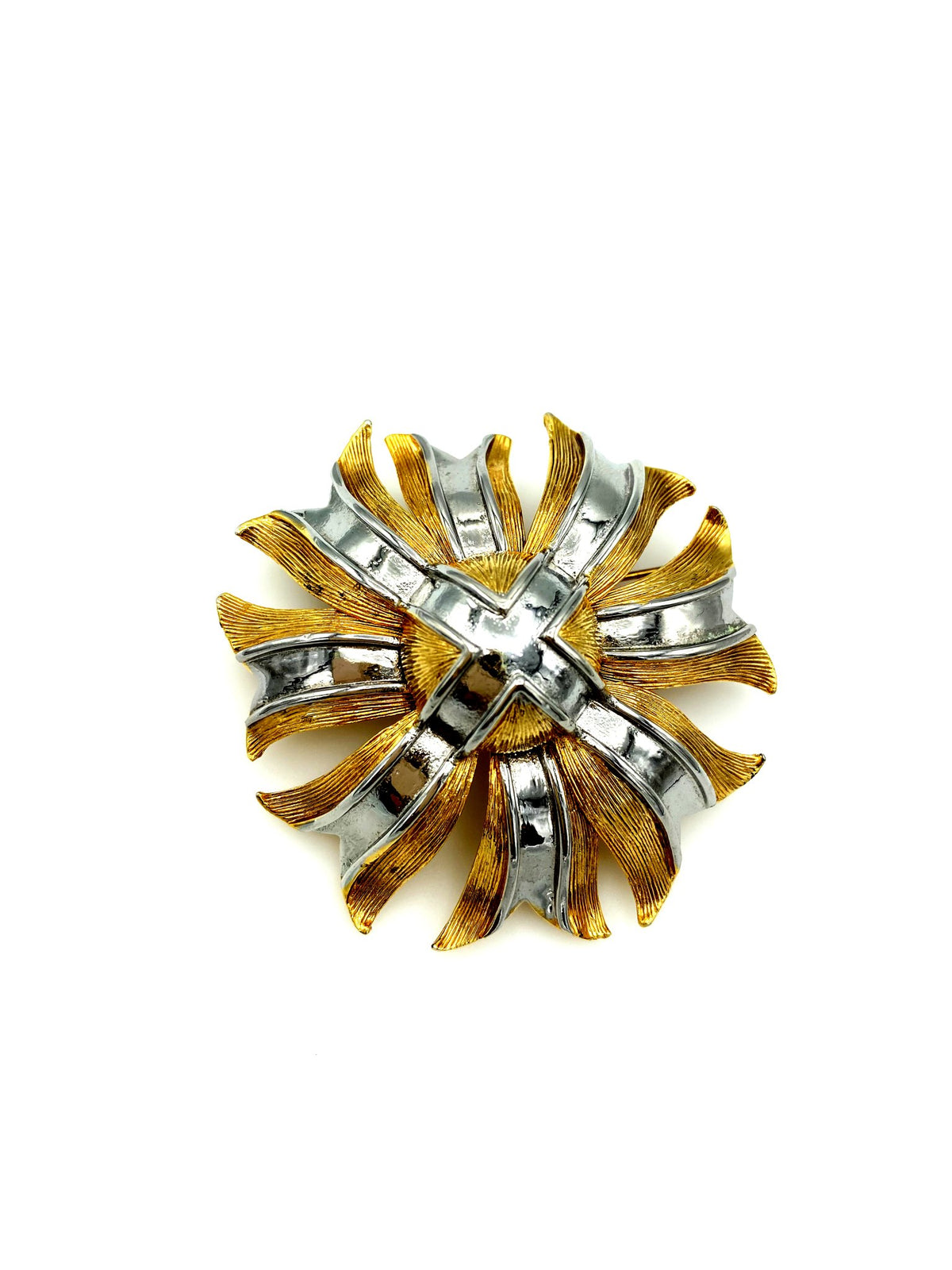 Lisner Vintage Gold & Silver Floral Cross Classic Pin Brooch - 24 Wishes Vintage Jewelry