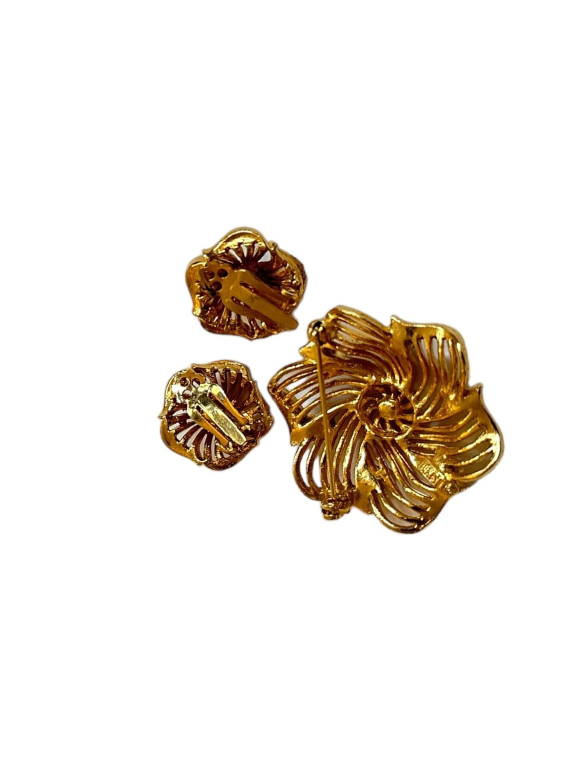 Lisner Vintage Jewelry Gold Floral Swirl Rhinestone Jewelry Set - 24 Wishes Vintage Jewelry