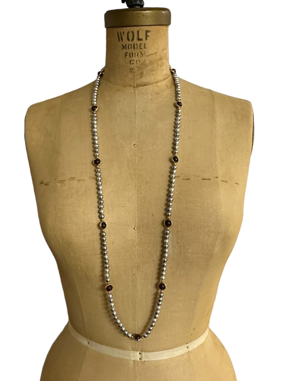 Long Gray Pearl Strand with Purple Bead Larying Necklace - 24 Wishes Vintage Jewelry