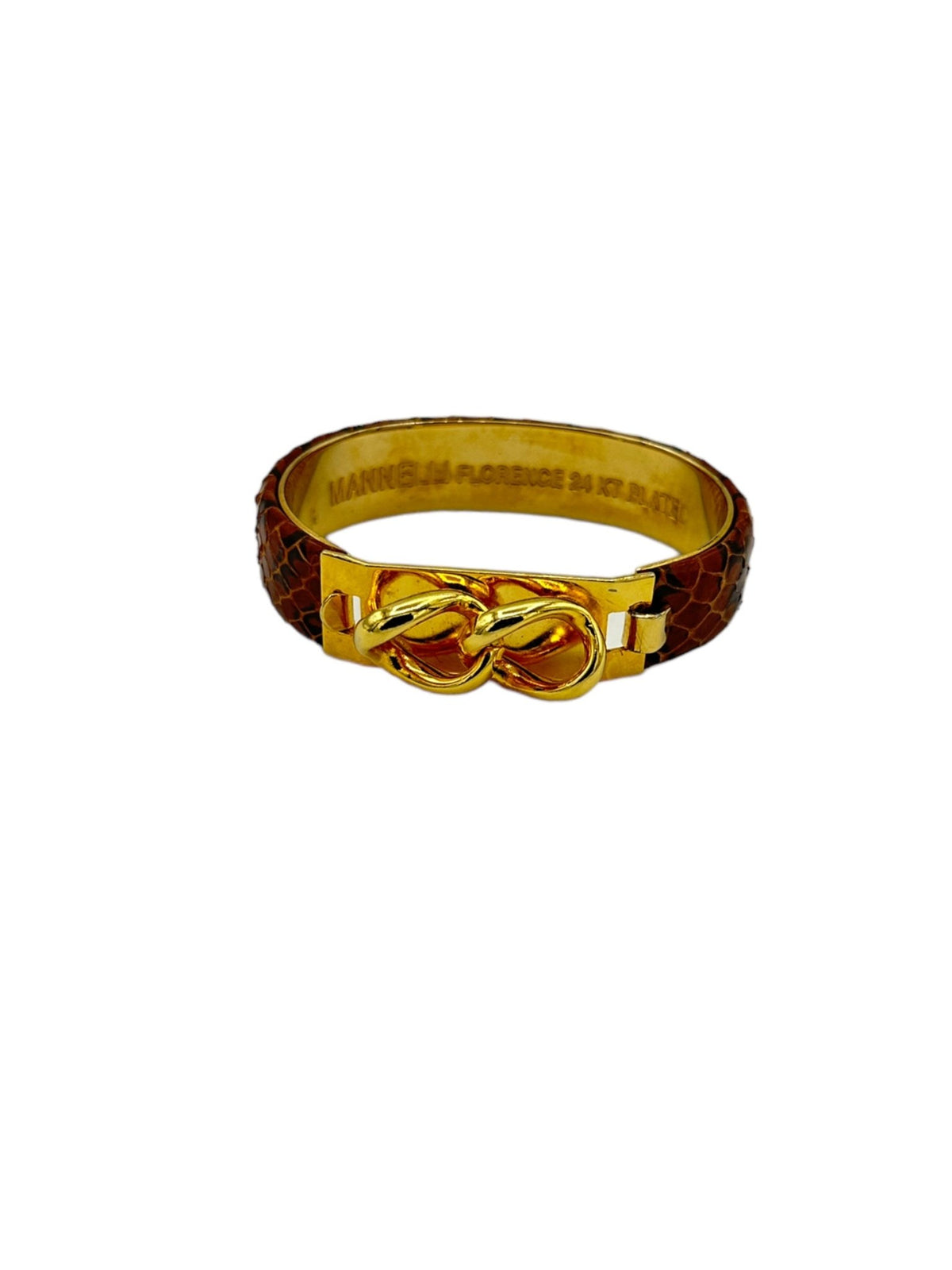 Mannelli Florence 24K Gold Plated Vintage Brown Leather Bangle Bracelet - 24 Wishes Vintage Jewelry