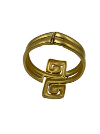 Matt Gold Trifari Greek Key Hinged Vintage Bangle Bracelet - 24 Wishes Vintage Jewelry