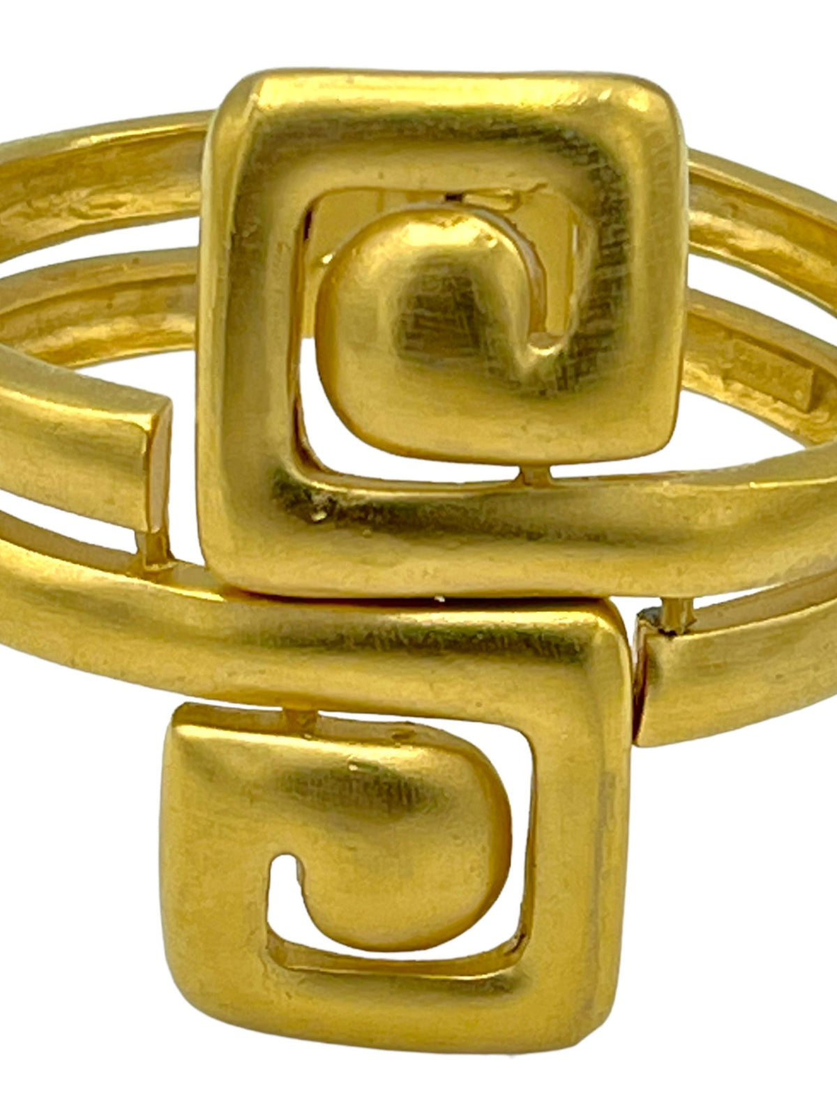 Matt Gold Trifari Greek Key Hinged Vintage Bangle Bracelet - 24 Wishes Vintage Jewelry