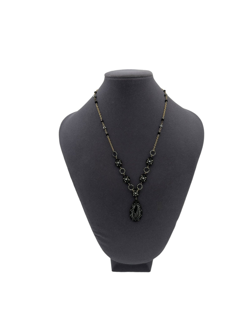 Miguel Ases Designer Black Teardrop Beaded Strand Layering Gold-Filled Necklace - 24 Wishes Vintage Jewelry