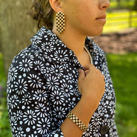 Monet Black & White Checkerboard Rhinestone Waterfall Clip-On Earrings - 24 Wishes Vintage Jewelry