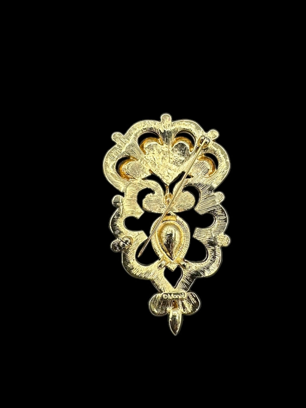 Monet Gold Art Deco Style Large Vintage Brooch Pin - 24 Wishes Vintage Jewelry