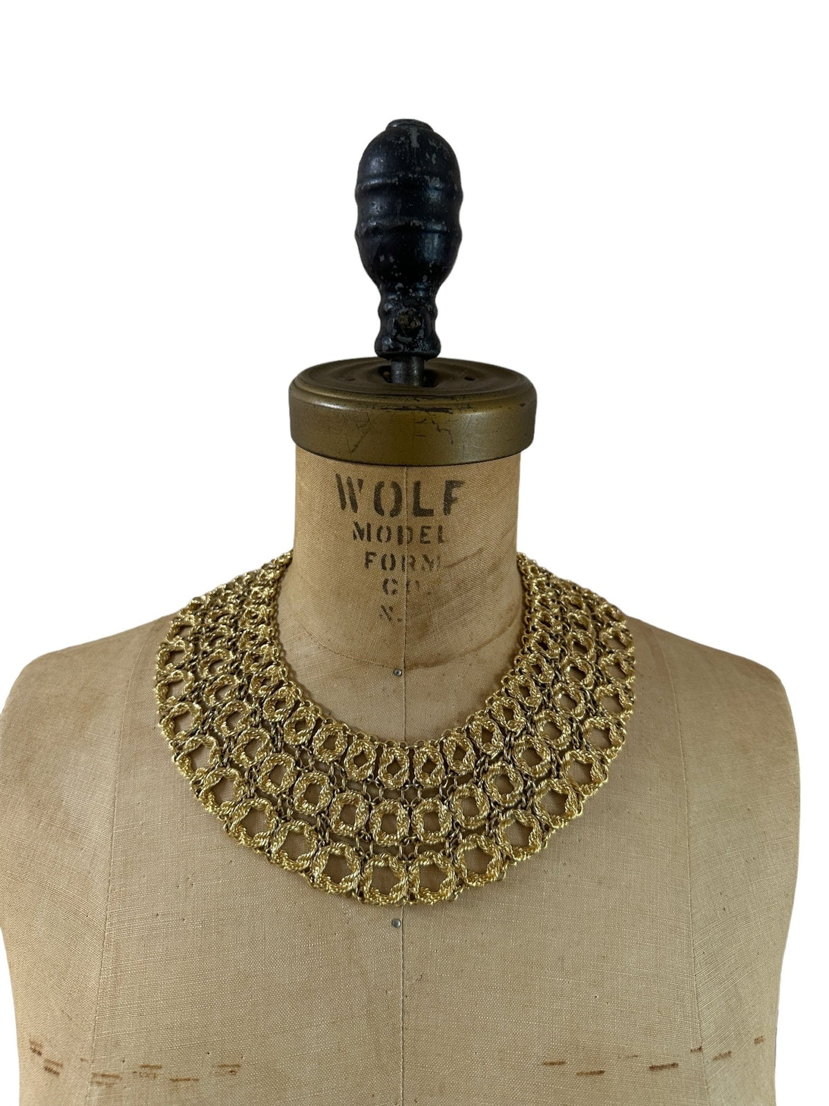 Monet Gold Bouclais Egyptian Chain Link Statement Bib Necklace - 24 Wishes Vintage Jewelry