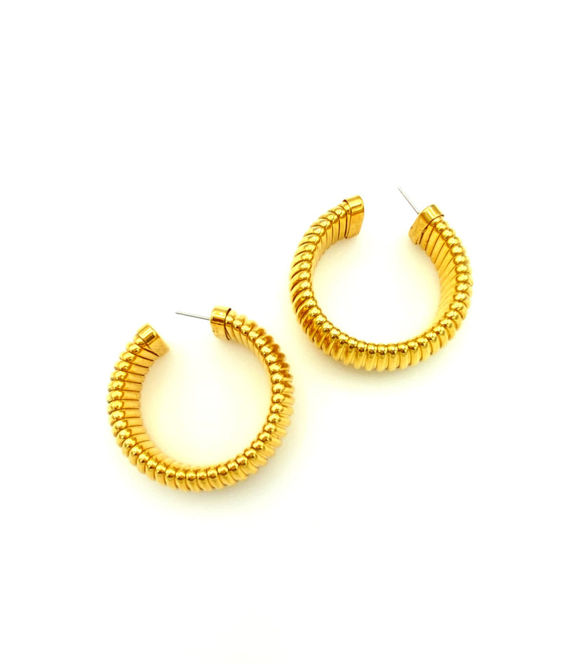 Monet Gold Chunky Hoop Vintage Pierced Earrings - 24 Wishes Vintage Jewelry