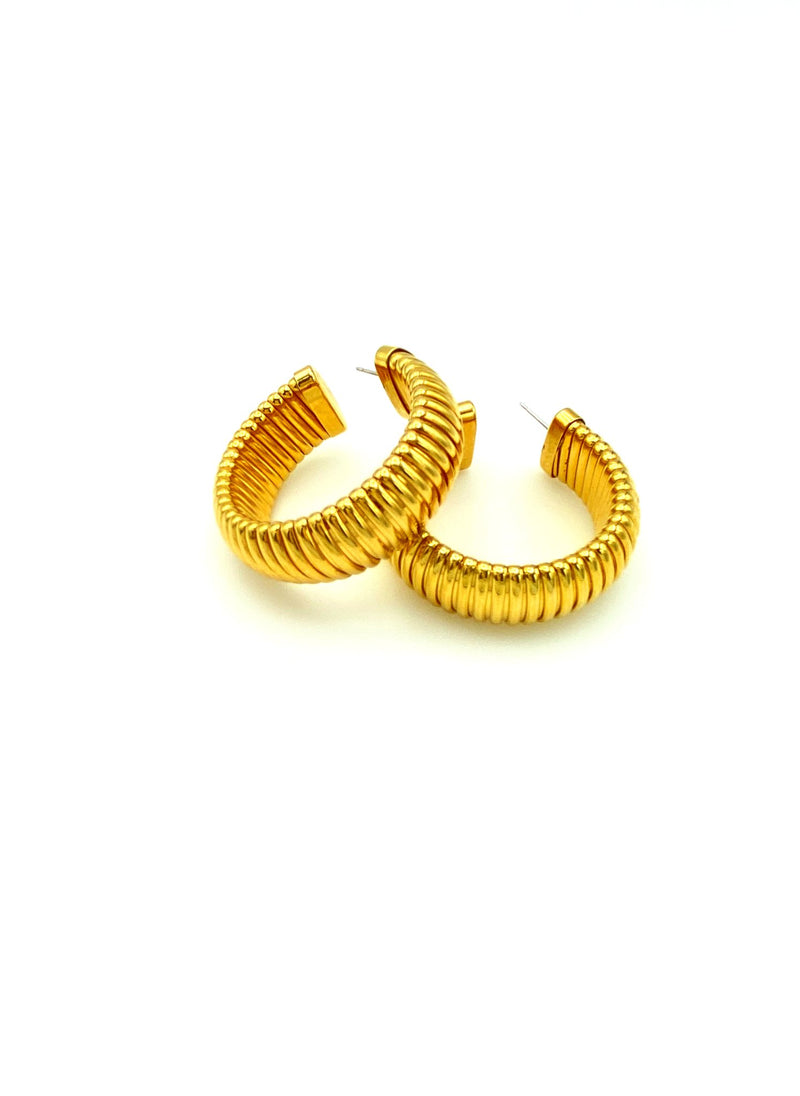 Monet Gold Chunky Hoop Vintage Pierced Earrings - 24 Wishes Vintage Jewelry