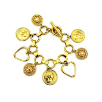 Monet Gold Coin Medallion Vintage Charm Bracelet - 24 Wishes Vintage Jewelry