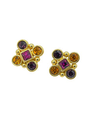 Monet Pink & Orange Rhinestone Vintage Clip-On Earrings - 24 Wishes Vintage Jewelry