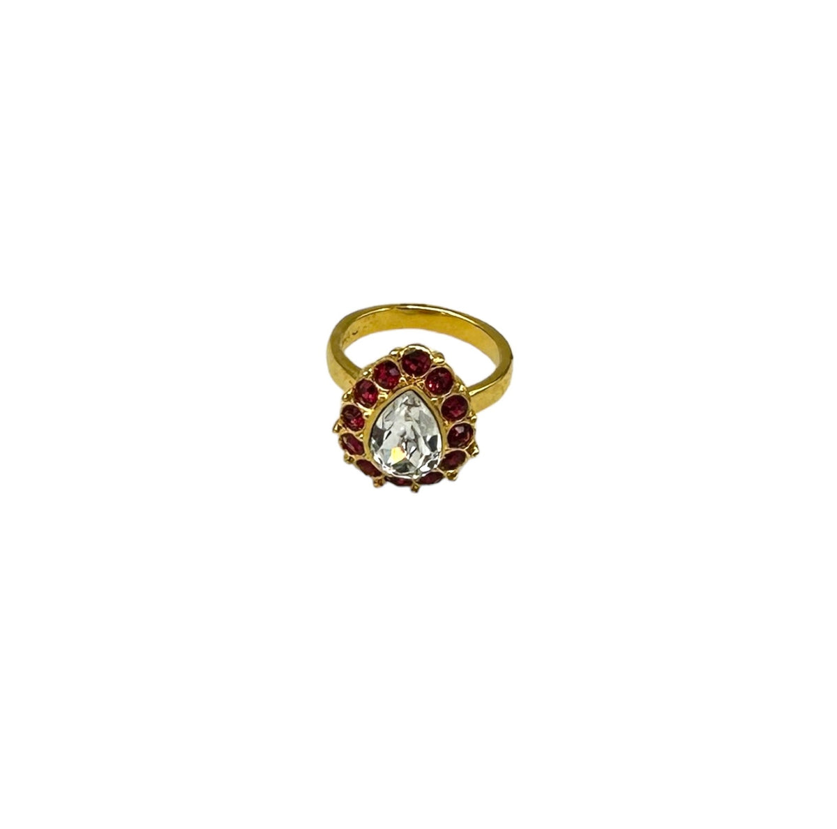 Monet Ruby Red Halo Vintage Cocktail Ring - 24 Wishes Vintage Jewelry