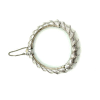 Monet Textured Ribbon Hinged Vintage Silver Bangle Bracelet - 24 Wishes Vintage Jewelry