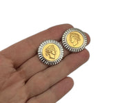 Monet Two-tone Round Greek Roman Coin Classic Pierced Earrings - 24 Wishes Vintage Jewelry