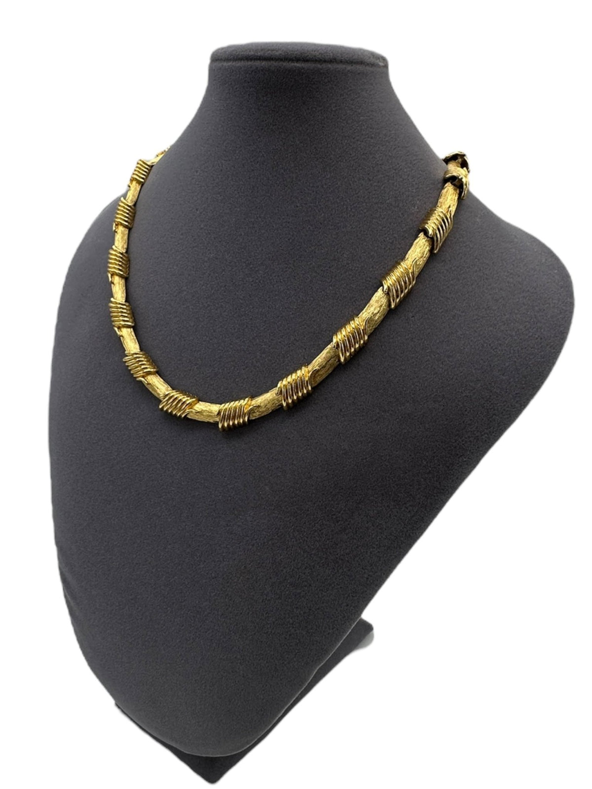 Monet Vintage Jewelry Gold Brush Textured Link Necklace - 24 Wishes Vintage Jewelry