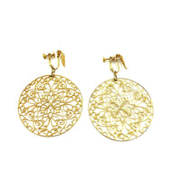 Napier Gold Circle Floral Filigree Style Vintage Clip-On Earrings - 24 Wishes Vintage Jewelry