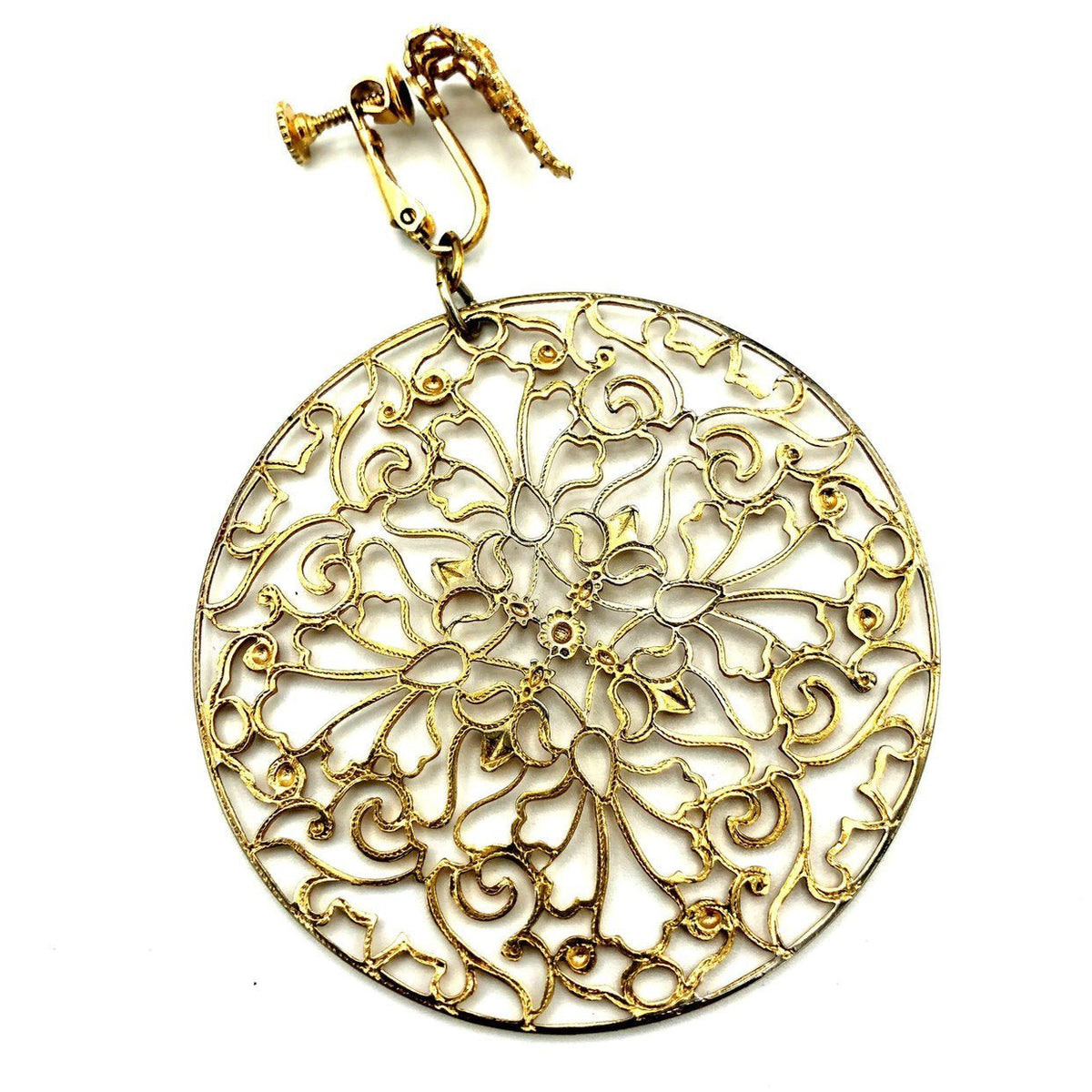 Napier Gold Circle Floral Filigree Style Vintage Clip-On Earrings - 24 Wishes Vintage Jewelry