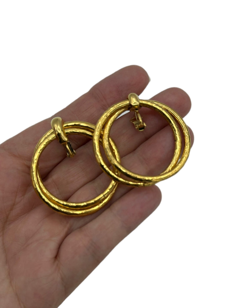 Napier Gold Double Ring Hoop Classic Pierced Earrings - 24 Wishes Vintage Jewelry