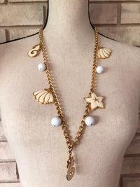 Napier Gold Enamel Sea Shell Charm Vintage Layering Necklace - 24 Wishes Vintage Jewelry