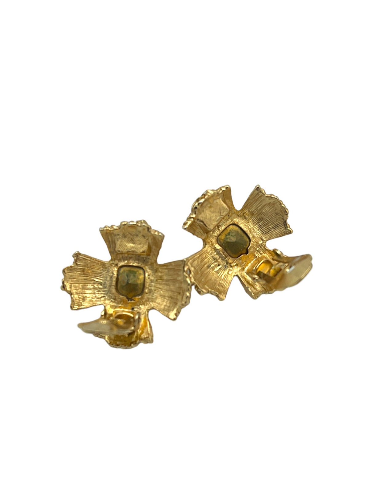 Napier Gold Maltese Watermelon Rivoli Crystal Clip-On Vintage Earrings - 24 Wishes Vintage Jewelry