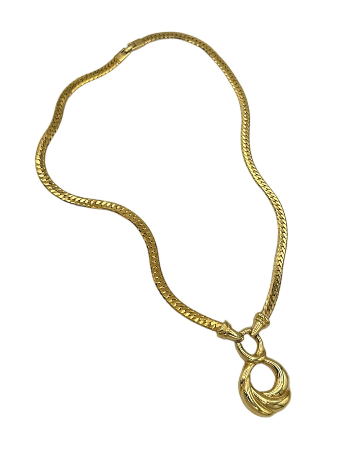 Napier Long Gold Curb Chain Circle Swirl Vintage Pendant - 24 Wishes Vintage Jewelry