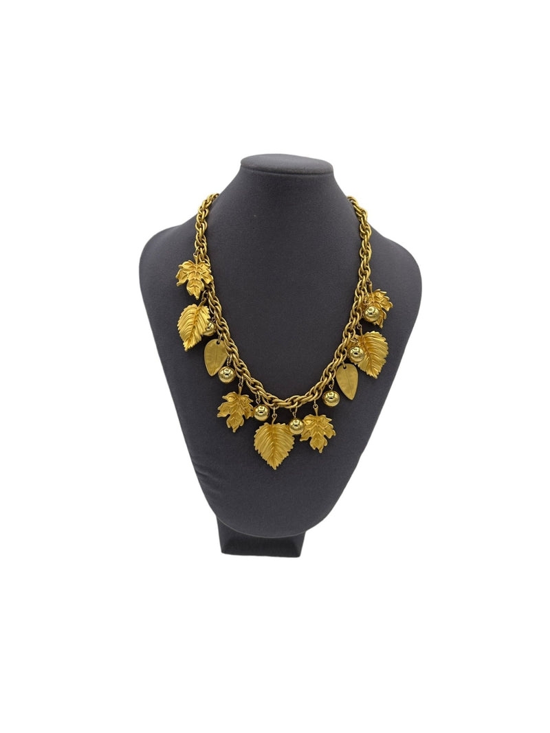 Napier Matt Gold Fall Leaf & Berries Charm Pendant - 24 Wishes Vintage Jewelry