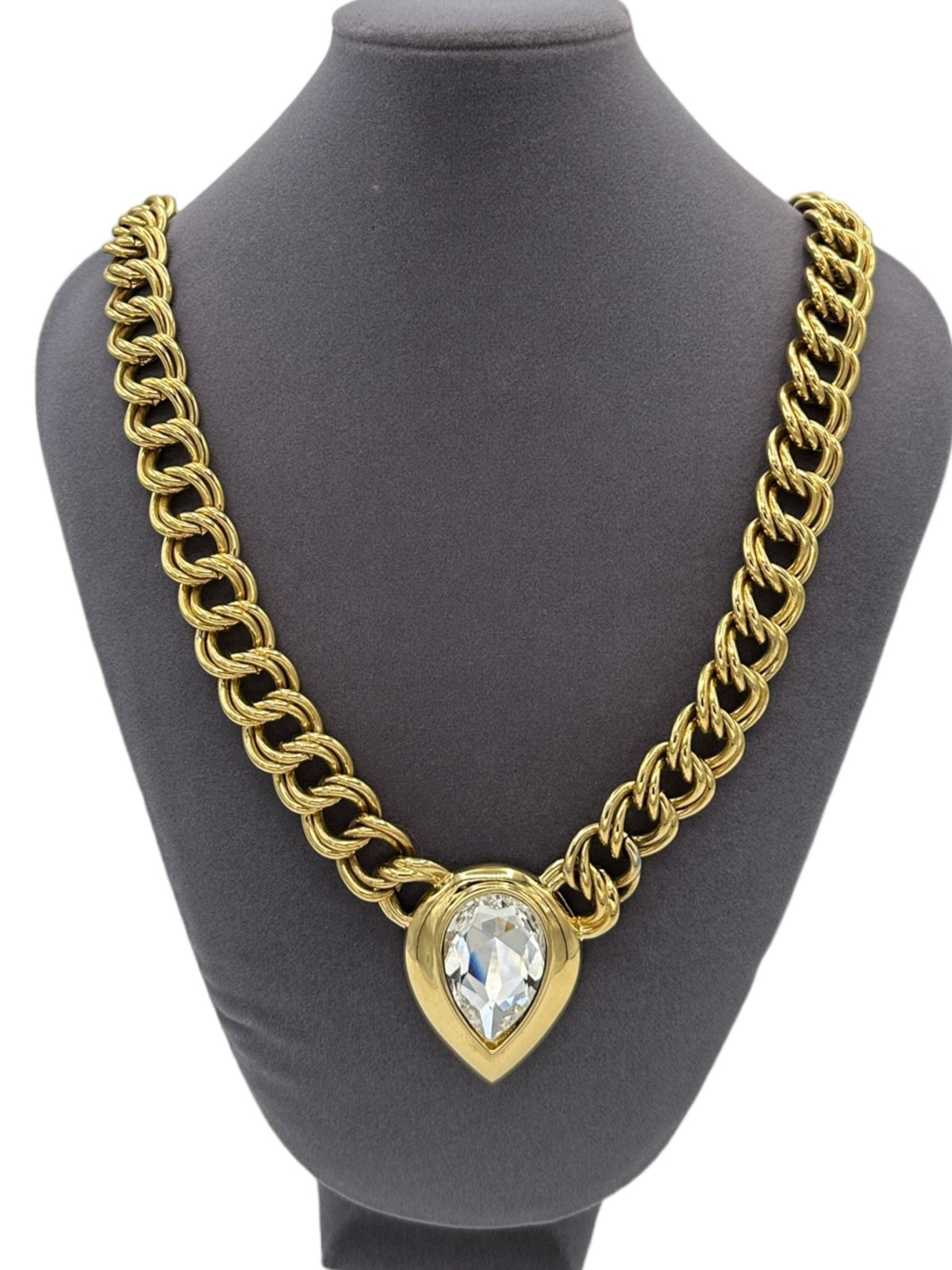 Napier Nightlights Double Gold Chain Large Rhinestone Vintage Pendant - 24 Wishes Vintage Jewelry