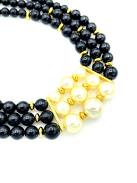 Napier Three Strand Black Beaded & Pearls 'Pearl Cachet' Vintage Necklace - 24 Wishes Vintage Jewelry