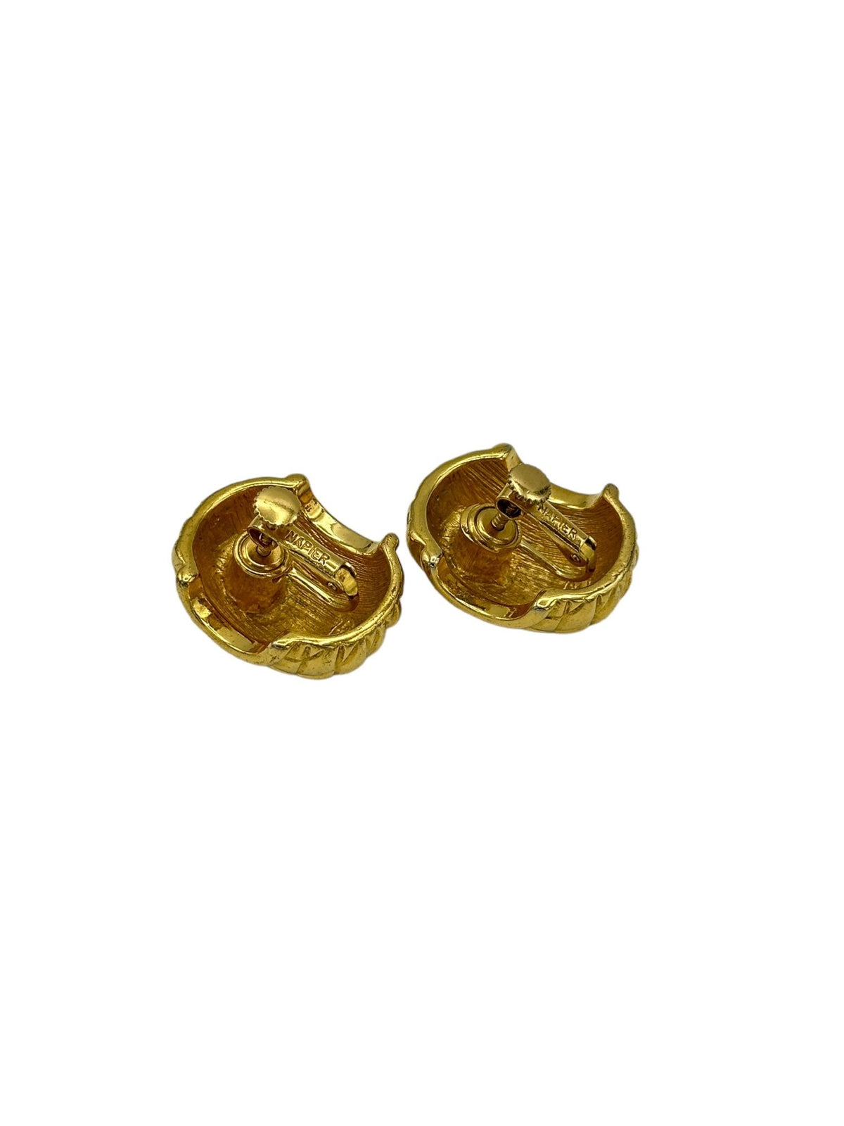Napier Vintage Jewelry Gold Classic Quilted Gold Half Hoop Clip-On Earrings - 24 Wishes Vintage Jewelry