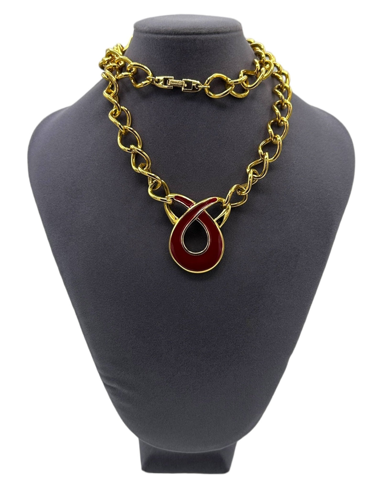 Napier Vintage Jewelry Long Gold Chain Red Enamel Pendant - 24 Wishes Vintage Jewelry