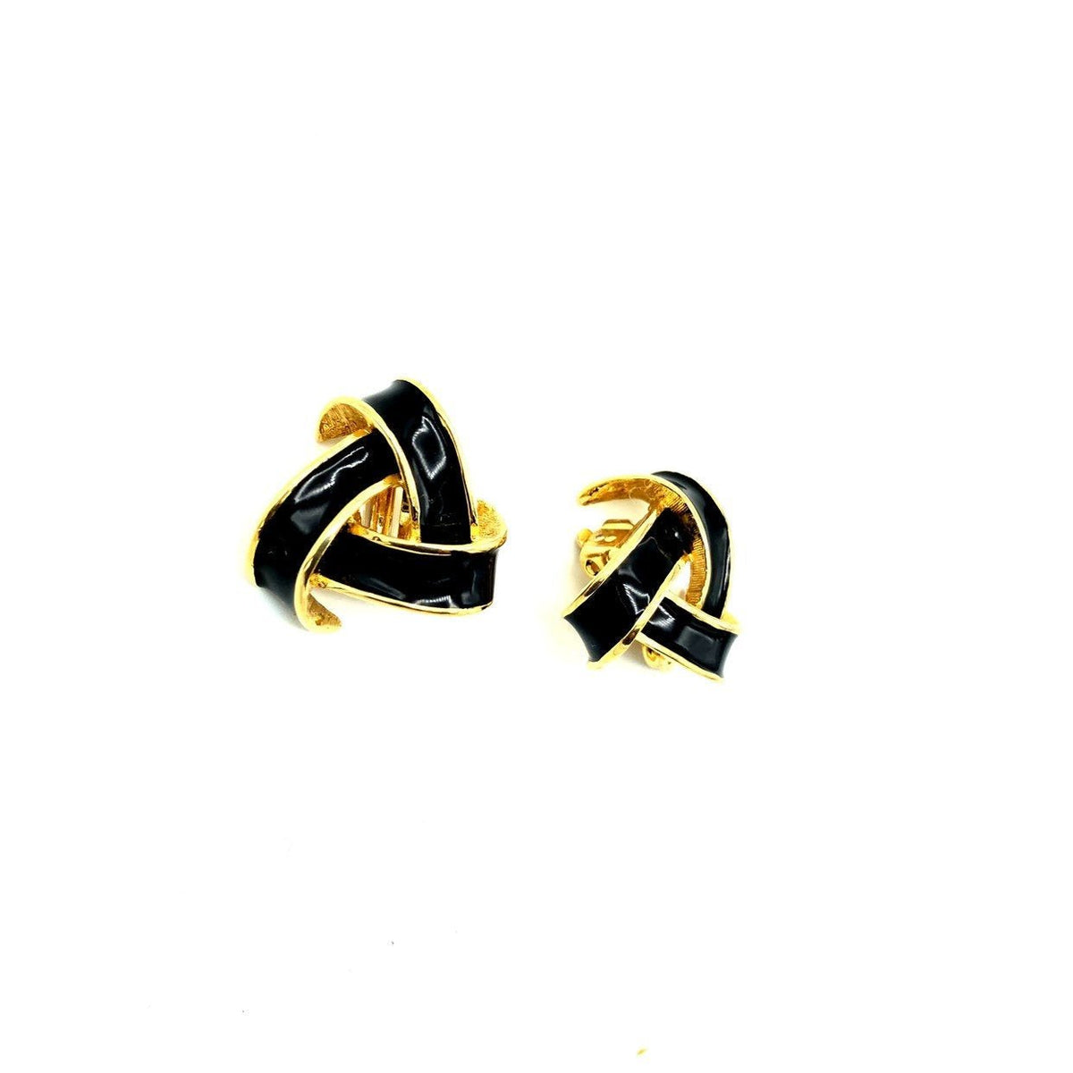 Nina Ricci Black Enamel Vintage Clip-On Earrings - 24 Wishes Vintage Jewelry