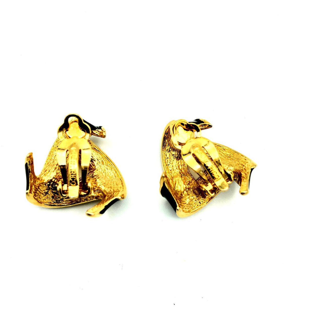 Nina Ricci Black Enamel Vintage Clip-On Earrings - 24 Wishes Vintage Jewelry
