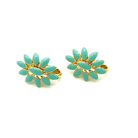 Nina Ricci Turquoise Blue Enamel Floral Vintage Pierced Earrings - 24 Wishes Vintage Jewelry