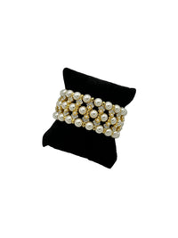 NLH Nat Landau Hyman Three Row Pearl Flexible Gold Link Bracelet - 24 Wishes Vintage Jewelry
