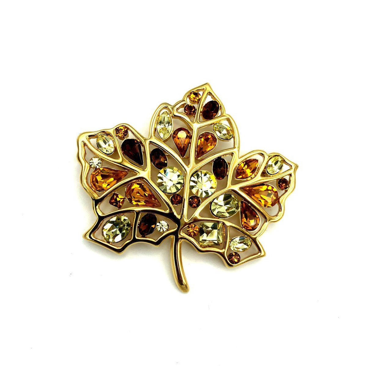 Nolan Miller Brown Topaz & Yellow Amber Rhinestone Maple Leaf Jewelry Set - 24 Wishes Vintage Jewelry