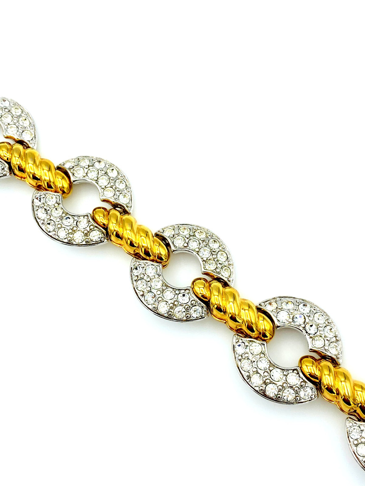 Nolan Miller Classic Gold & Silver Rhinestone Vintage Bracelet - 24 Wishes Vintage Jewelry