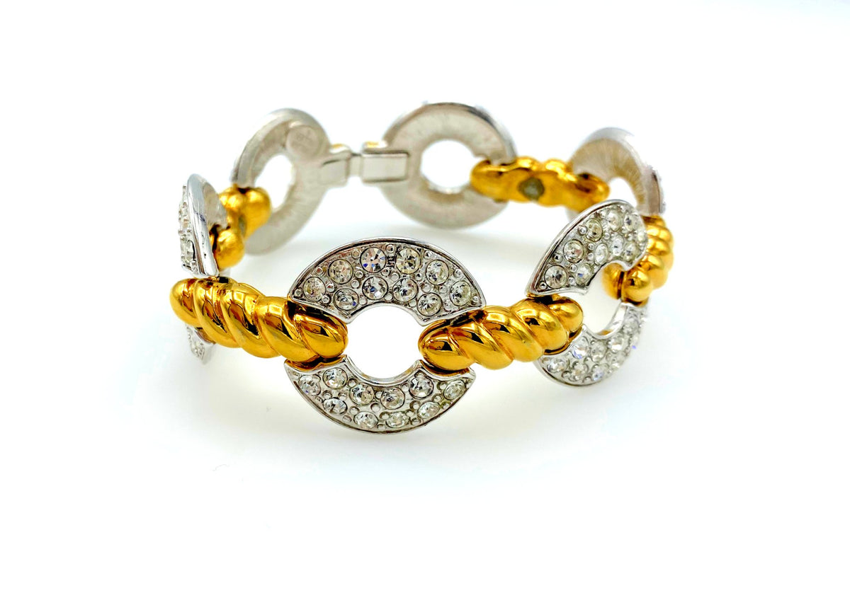 Nolan Miller Classic Gold & Silver Rhinestone Vintage Bracelet - 24 Wishes Vintage Jewelry