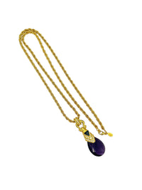 Nolan Miller Faceted Purple Teardrop DeMedici Pendant Gold Rope Necklace - 24 Wishes Vintage Jewelry