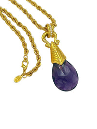 Nolan Miller Faceted Purple Teardrop DeMedici Pendant Gold Rope Necklace - 24 Wishes Vintage Jewelry