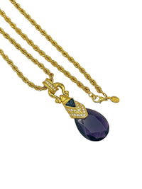 Nolan Miller Faceted Purple Teardrop DeMedici Pendant Gold Rope Necklace - 24 Wishes Vintage Jewelry