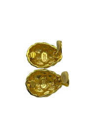 Nolan Miller Gold Cream Enamel & Rhinestone Vintage Clip-On Earrings - 24 Wishes Vintage Jewelry