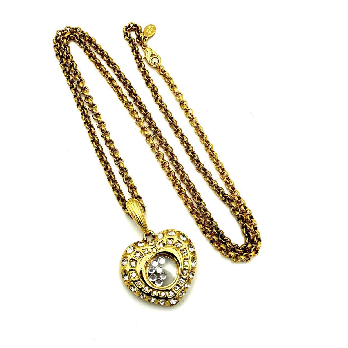 Nolan Miller Gold Long Layering Chain Rhinestone Heart Pendant - 24 Wishes Vintage Jewelry
